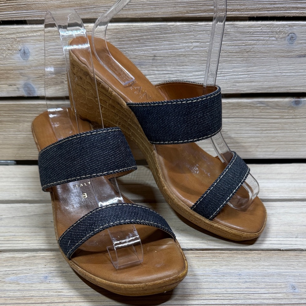 Italian Shoemakers Wedge Sandals with Denim Straps Size 8